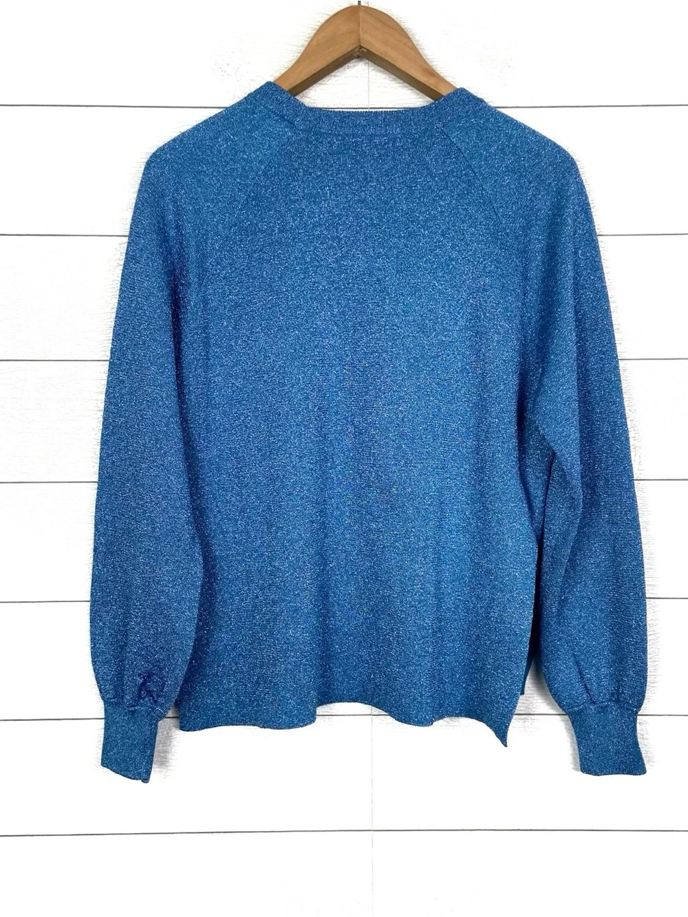 NWT JCREW Blue Sparkle Shimmer Side Slit Crew Sweater Metallic Medium New